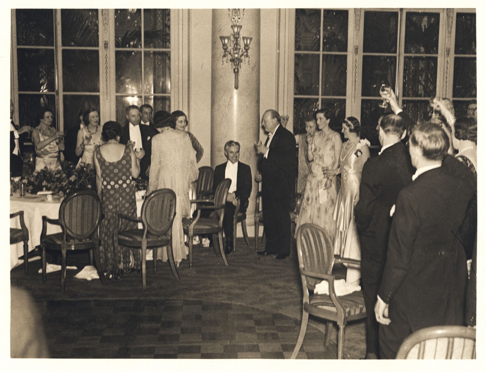 Chaplin and Churchill at a party for the London premiére of 