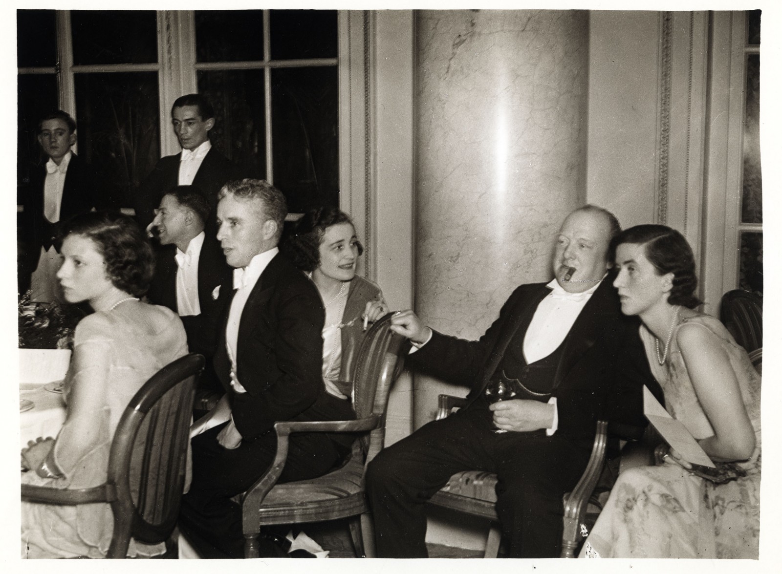 Chaplin and Churchill at a party for the London premiére of 